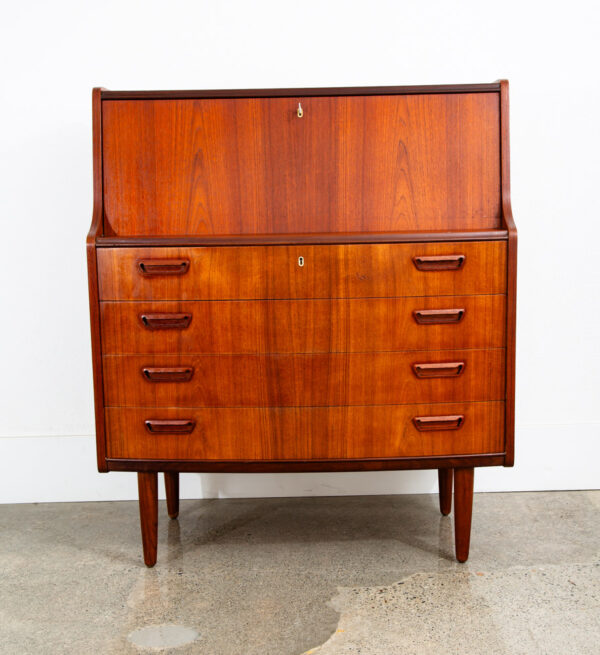 Mid Century Danish Modern Secretary Desk Bureau Denmark Teak Drawer PMJ Mcm