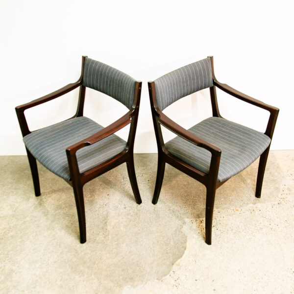 Mid Century Danish Modern Dining Chairs Set 2 Pair Armchair Mahogany Striped NM