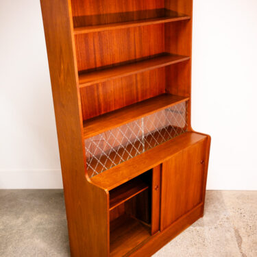 Mid Century Danish Modern Credenza Bookshelf Cabinet Teak Shelves Glass Doors NM