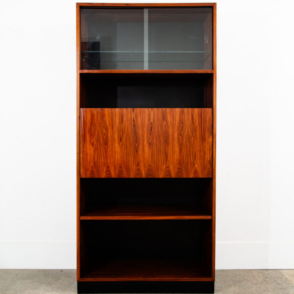 Mid Century Danish Modern Bookshelf Cabinet Rosewood Glass Doors Drop Down Mcm - Image 2