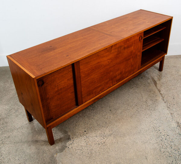 Mid Century Danish Modern Credenza Sideboard Sliding Doors Teak Drawers Denmark - Image 5