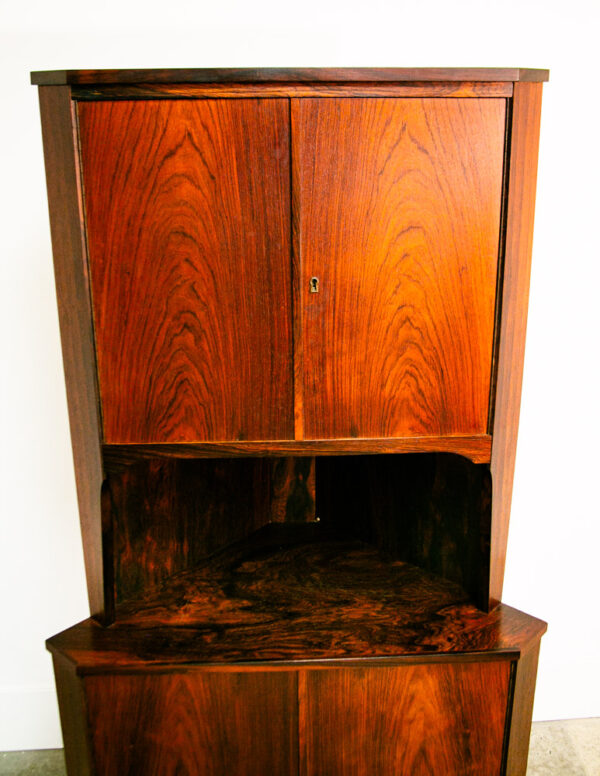 Mid Century Danish Modern Corner Cabinet Rosewood Bar Denmark Drawers Locking VG - Image 11