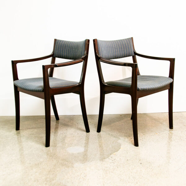 Mid Century Danish Modern Dining Chairs Set 2 Pair Armchair Mahogany Striped NM - Image 3