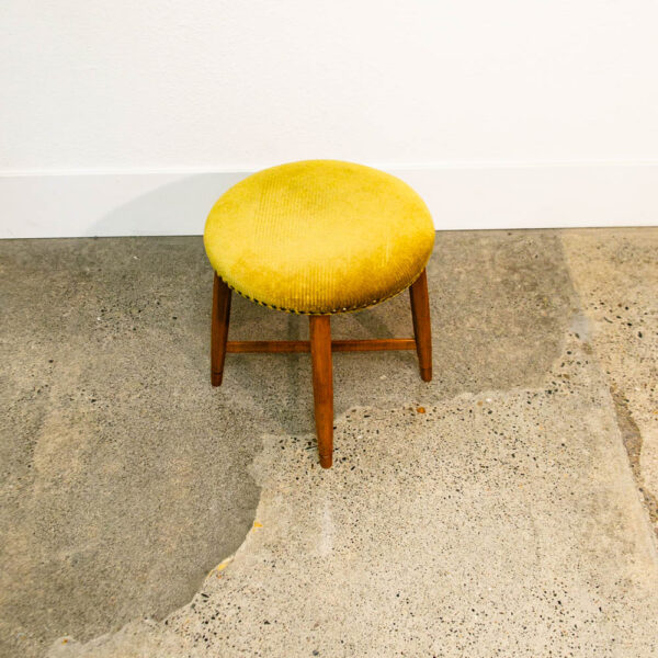 Mid Century Modern Stool Green Danish Vintage Round 70s Mohair Seat Solid Wood - Image 6