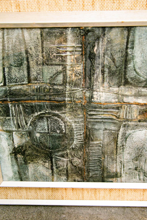 Mid Century Modern Painting Art Abstract Expressionism Framed Grey Textured Mcm - Image 5