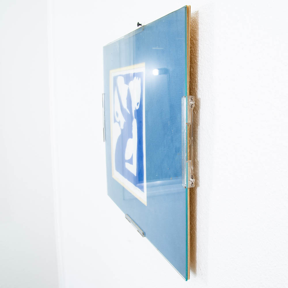 Mid Century Modern Framed Escher Style Negative Space Art Print Blue White 1978 - Image 5