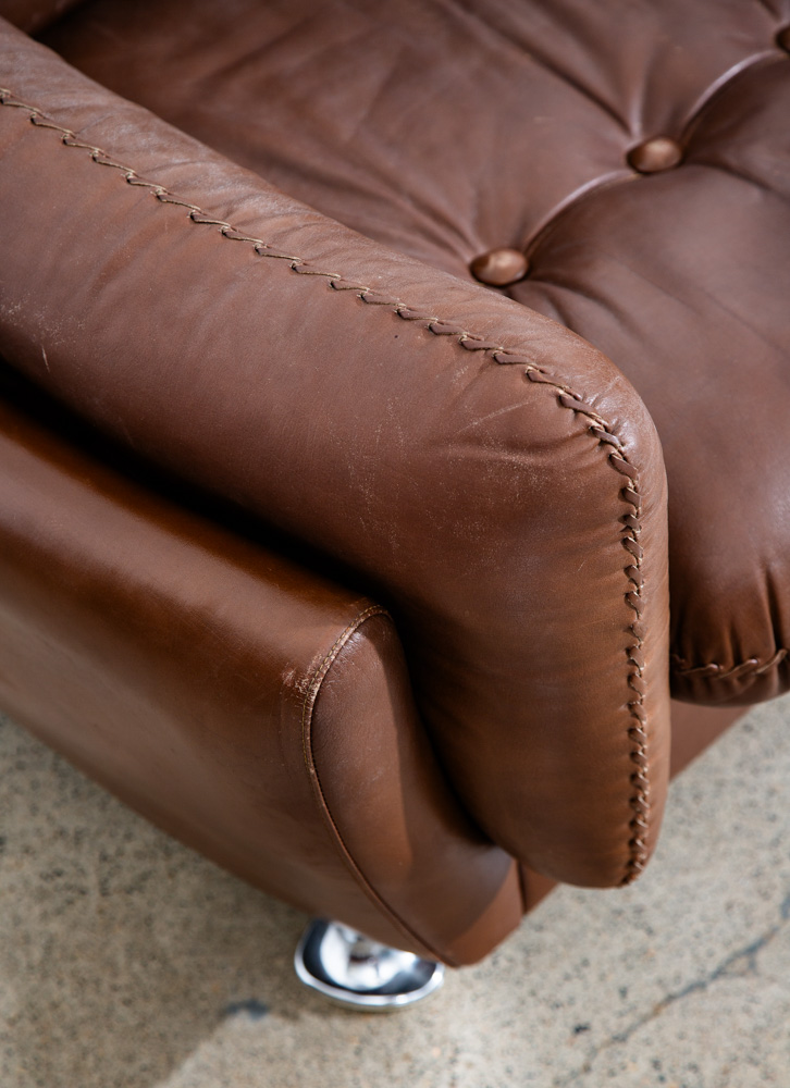 Mid Century Modern Lounge Chair Cognac Brown Caramel Leather Vintage Chrome Mcm - Image 5