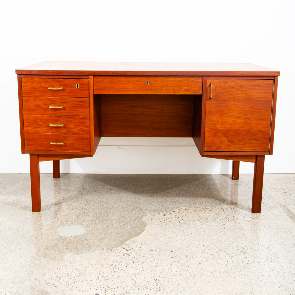 Mid Century Danish Modern Desk Executive Floating Teak Book Shelf Denmark Bar VG - Image 2
