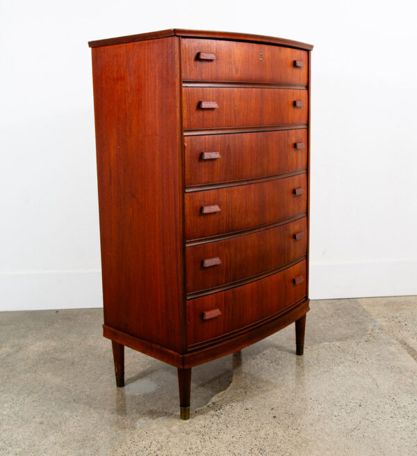 Mid Century Danish Modern Highboy Dresser 6 Drawer Teak Handles Denmark Locking