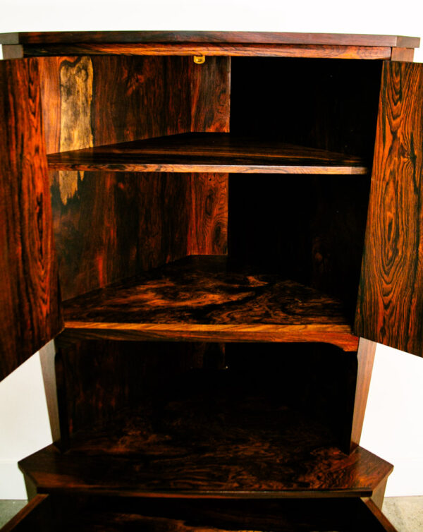 Mid Century Danish Modern Corner Cabinet Rosewood Bar Denmark Drawers Locking VG - Image 8