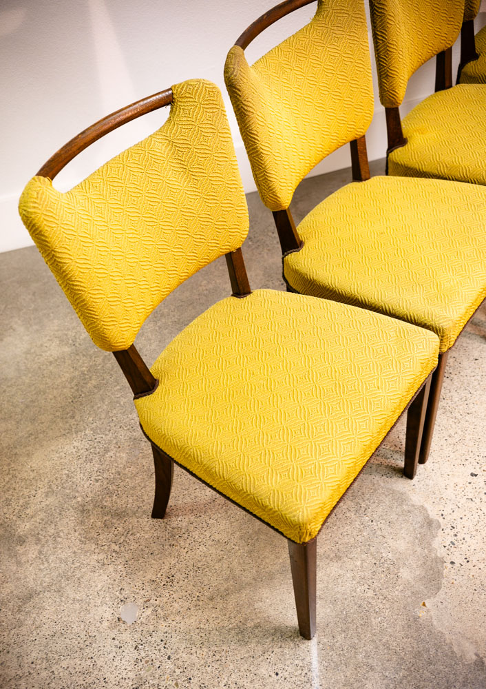 Mid Century Danish Modern Dining Chairs Set 6 Solid Wood Beech Yellow Textured - Image 9