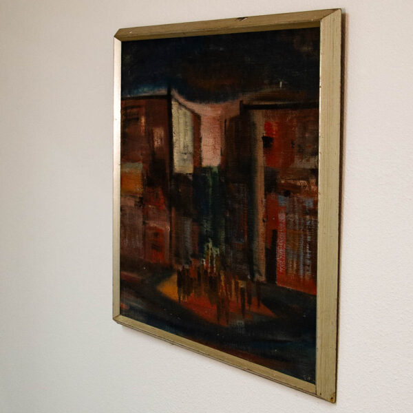 Mid Century Modern Danish Painting Art Abstract landscape Frame Cityscape Square - Image 3
