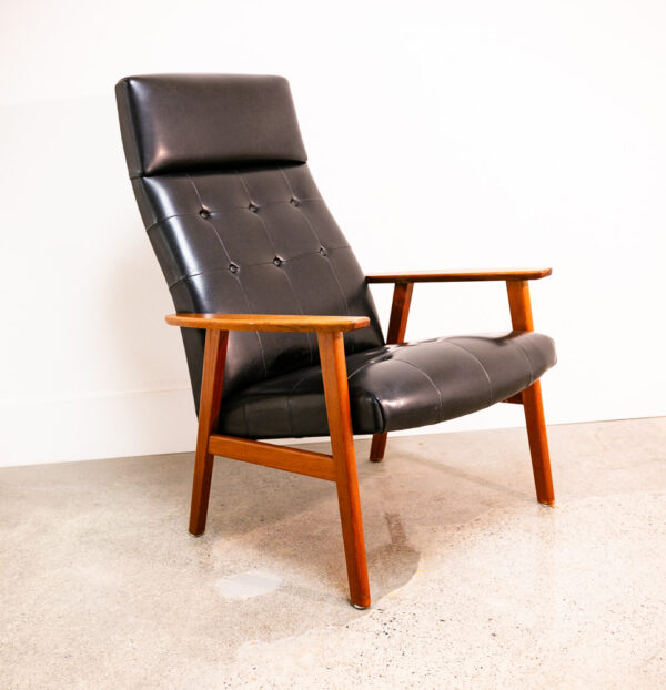 Mid Century Danish Modern Armchair Lounge Chair Teak Black Leather Tufted Mcm - Image 2