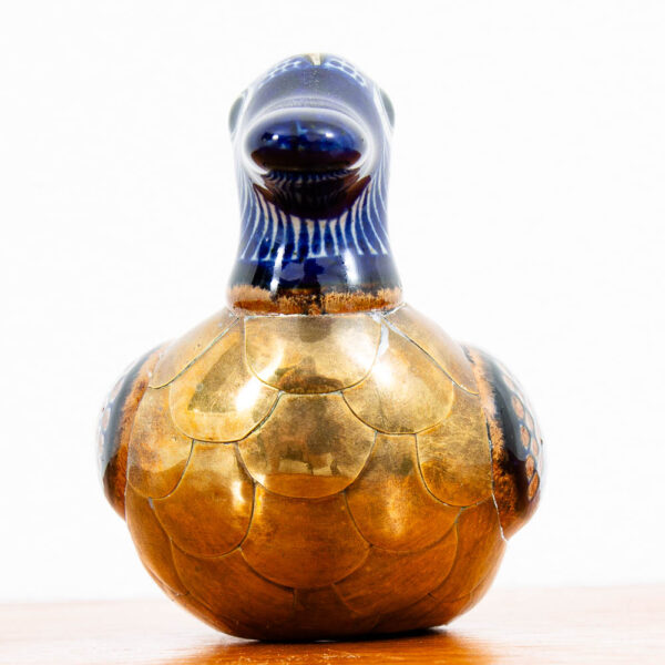 Mid Century Modern Blue and Gold Ceramic Duck Decretive Table Decor Sculpture - Image 3
