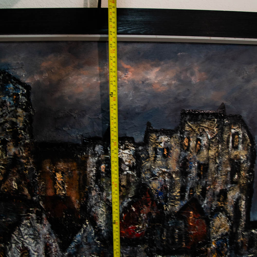 Mid Century Modern Art Original Abstract Expressionism Landscape Buildings Painting - Image 6