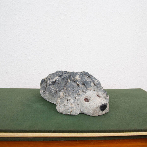 Mid Century Modern Sculpture Art Cement Door Stopper Poodle Dog Black and Gray