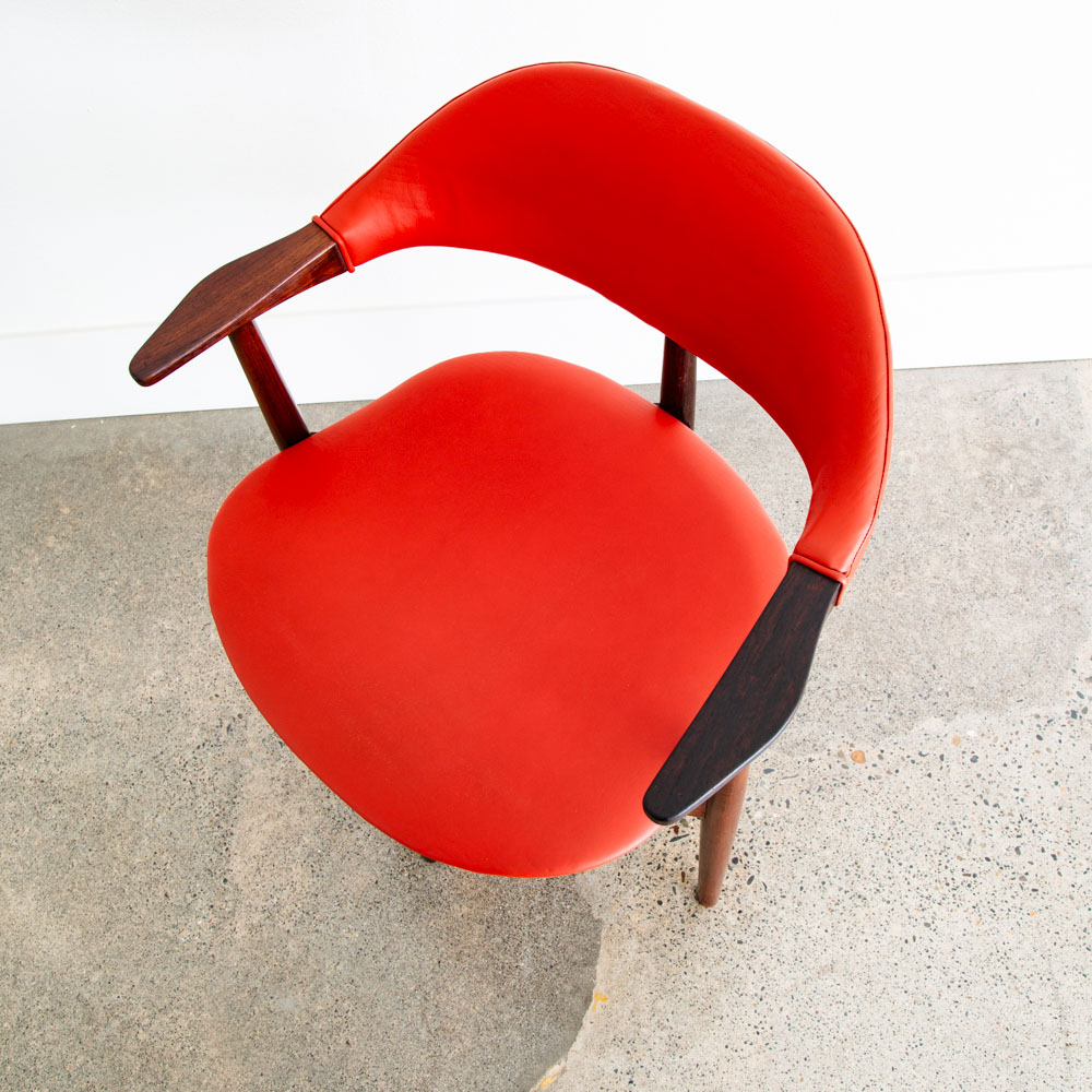 Mid Century Danish Modern Armchair Vestervig Eriksen Rosewood Chair Red Leather - Image 5