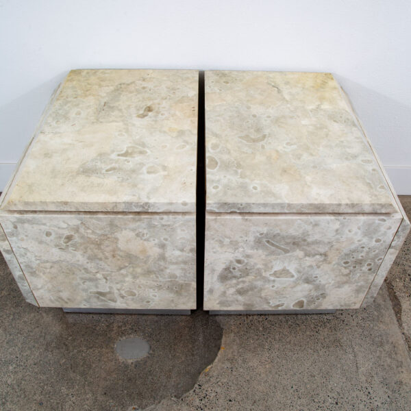 Mid Century Post Modern Nightstand End Side Table Custom Stone Marble Metal 1980 - Image 3