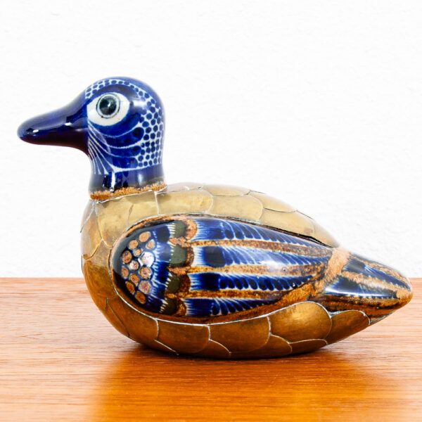 Mid Century Modern Blue and Gold Ceramic Duck Decretive Table Decor Sculpture - Image 6
