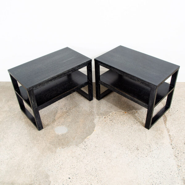Mid Century Modern Side Tables Ebonized Oak Black Set 2 End Vintage Rectangular - Image 4