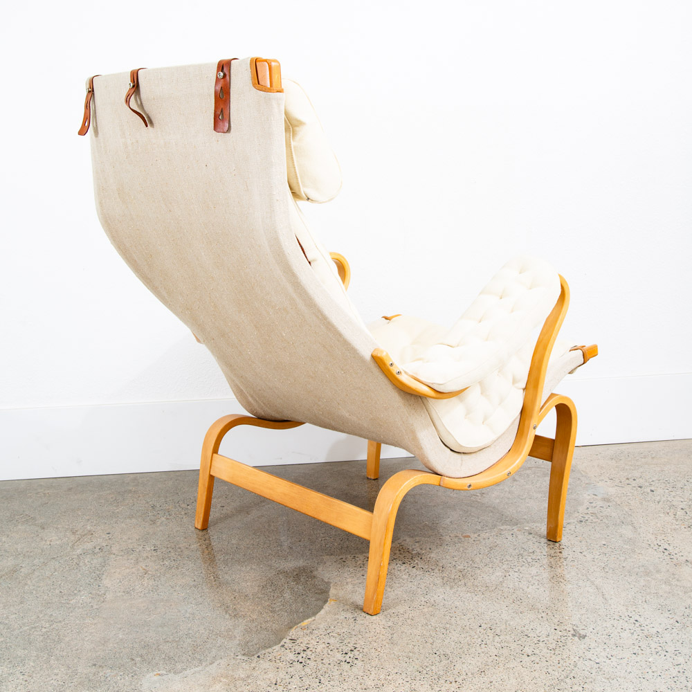 Mid Century Danish Modern Lounge Chair Dux Bruno Mathsson Pernilla White Fabric - Image 4