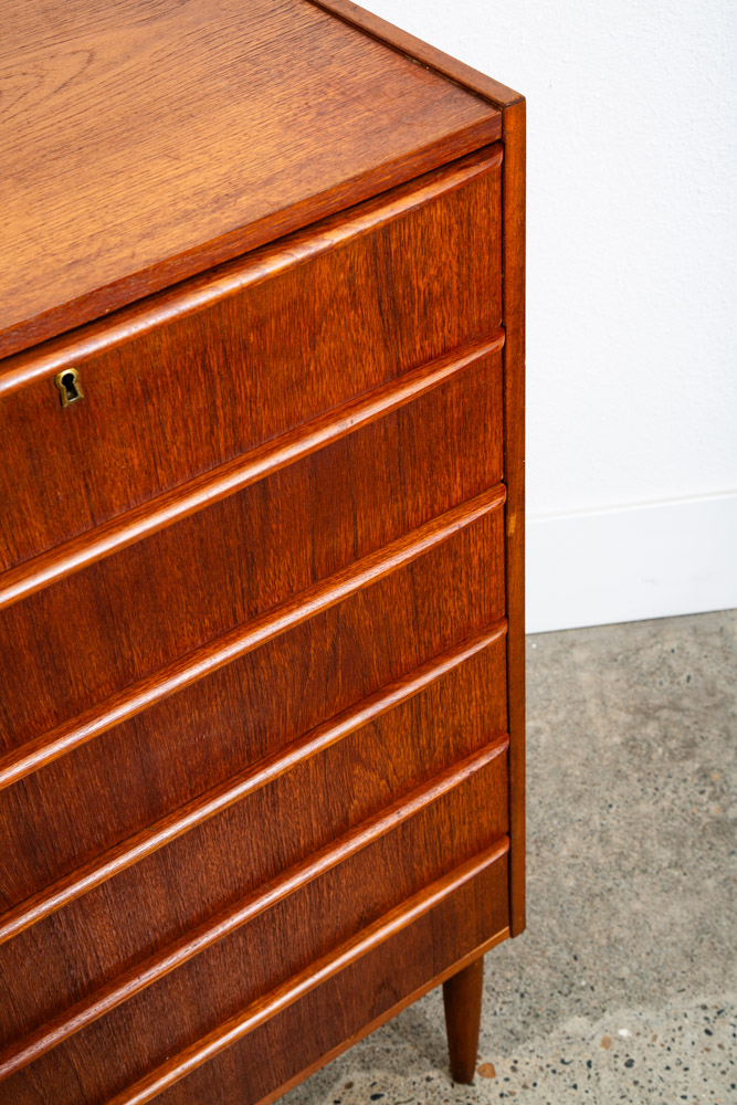 Mid Century Danish Modern Dresser Highboy 6 Drawer Teak Denmark Locking Compact - Image 10