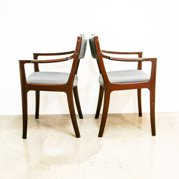 Mid Century Danish Modern Dining Chairs Set 2 Pair Armchair Mahogany Striped NM - Image 2