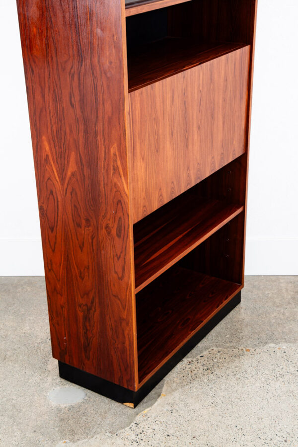Mid Century Danish Modern Bookshelf Cabinet Rosewood Glass Doors Drop Down Mcm - Image 4