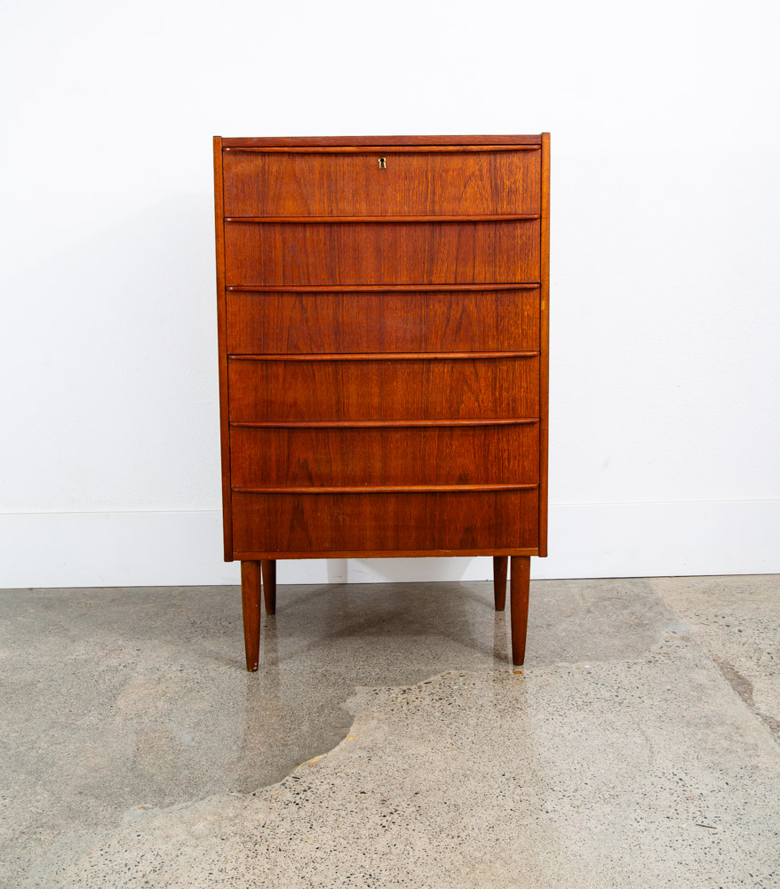 Mid Century Danish Modern Dresser Highboy 6 Drawer Teak Denmark Locking Compact - Image 6