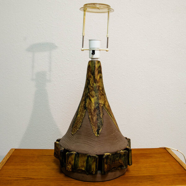 Mid Century Modern Ceramic Table Lamp Gold and Brown Vintage Danish Lamp Shade - Image 12