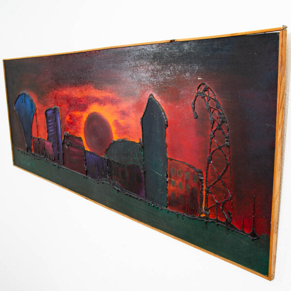 Mid Century Modern Original Art Surrealist Landscape Sun Set Painting Original - Image 3