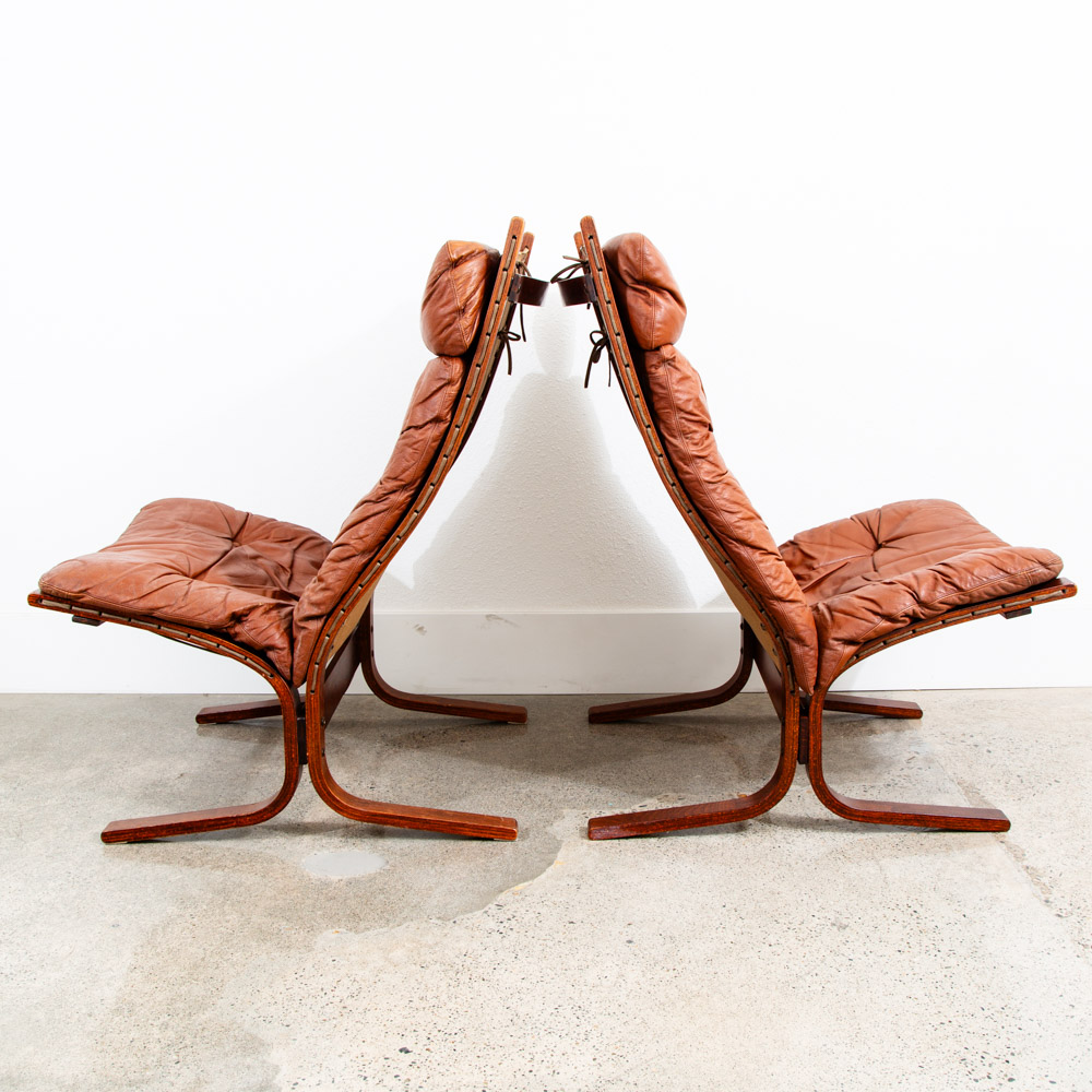 Mid Century Danish Modern Lounge Chair Set Siesta Red Leather Westnofa Pair Mcm - Image 2