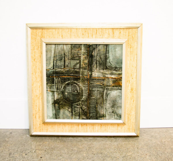 Mid Century Modern Painting Art Abstract Expressionism Framed Grey Textured Mcm