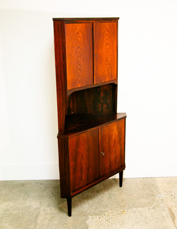Mid Century Danish Modern Corner Cabinet Rosewood Bar Denmark Drawers Locking VG - Image 2