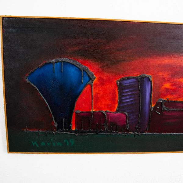 Mid Century Modern Original Art Surrealist Landscape Sun Set Painting Original - Image 7