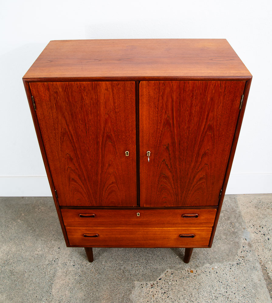Mid Century Danish Modern Hutch Cabinet Solid Teak Doors Denmark Compact Vintage - Image 8