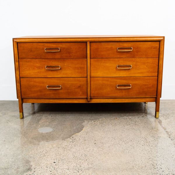 Mid Century Modern Dresser Credenza 6 Drawer Drexel Cascade Vintage Walnut Gold