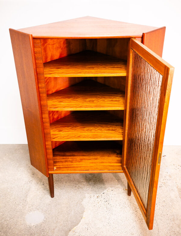 Mid Century Danish Modern Corner Cabinet Teak Wood Bar Denmark Glass Display Mcm - Image 5