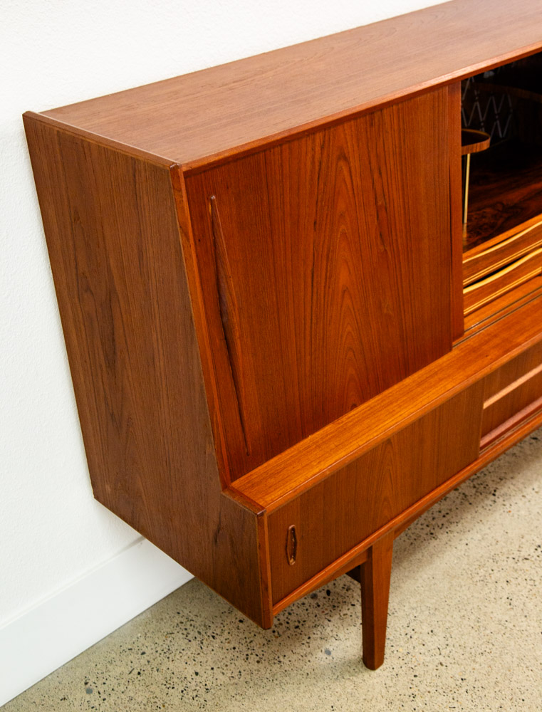Mid Century Danish Modern Credenza Highboard Teak Sliding Doors Bar Mobler Mcm - Image 3