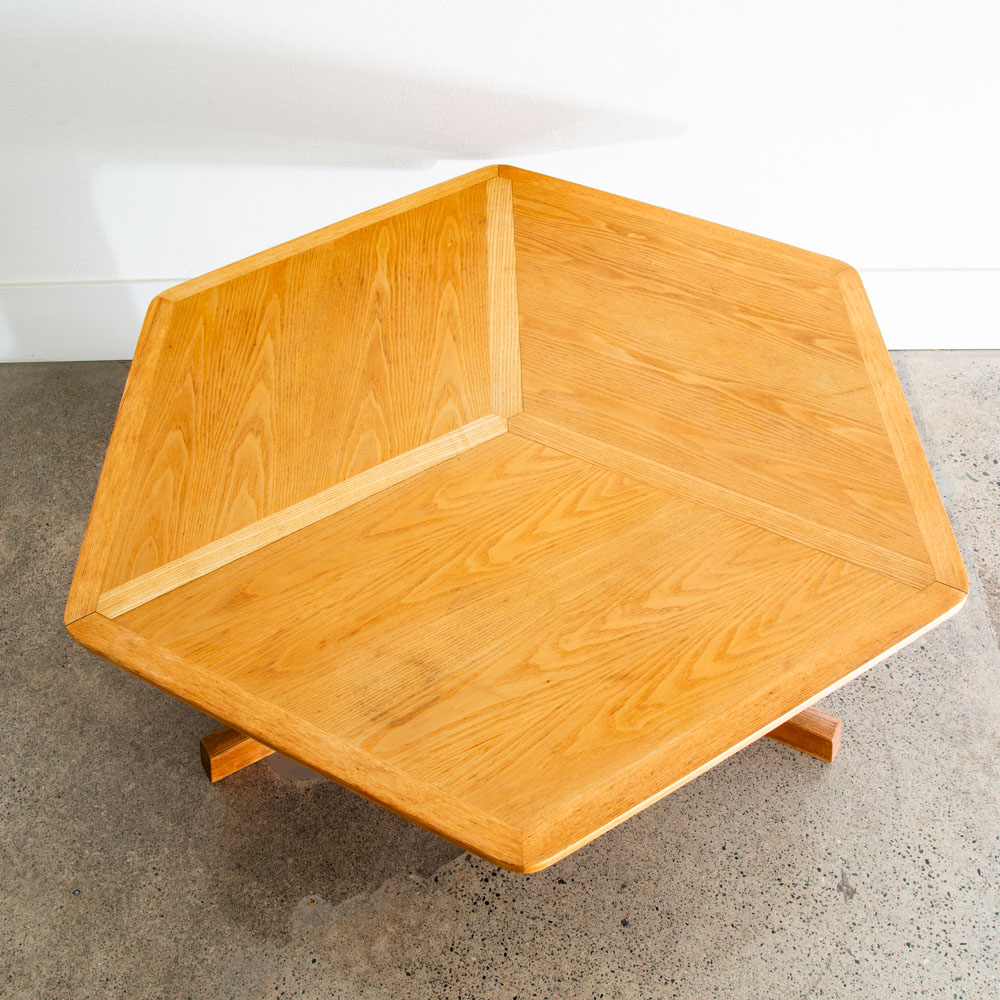 Mid Century Danish Modern Coffee Table Solid White Oak Vintage Hexagon Geometric - Image 2