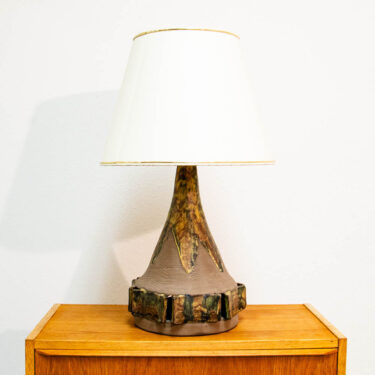 Mid Century Modern Ceramic Table Lamp Gold and Brown Vintage Danish Lamp Shade