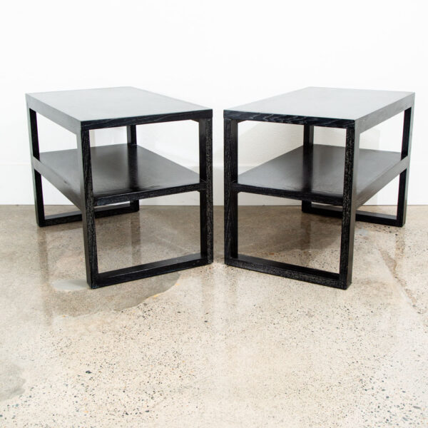Mid Century Modern Side Tables Ebonized Oak Black Set 2 End Vintage Rectangular - Image 2