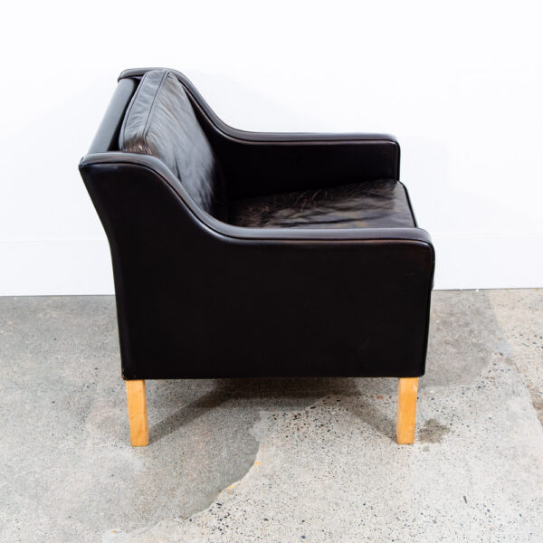 Mid Century Danish Modern Lounge Chair Black Leather White Oak Arm Denmark Mcm - Image 3