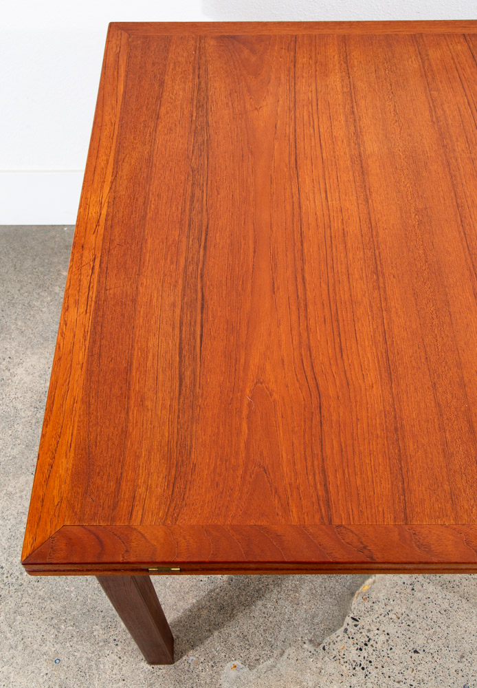Mid Century Denmark Modern Dining Table Flip Top Teak Draw Frame Extension Brass - Image 11