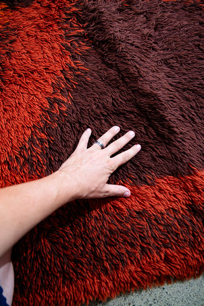 Mid Century Modern Shag Rug Ege Rya Abstract Orange Red Wool 142x93 Area Mcm XL - Image 4