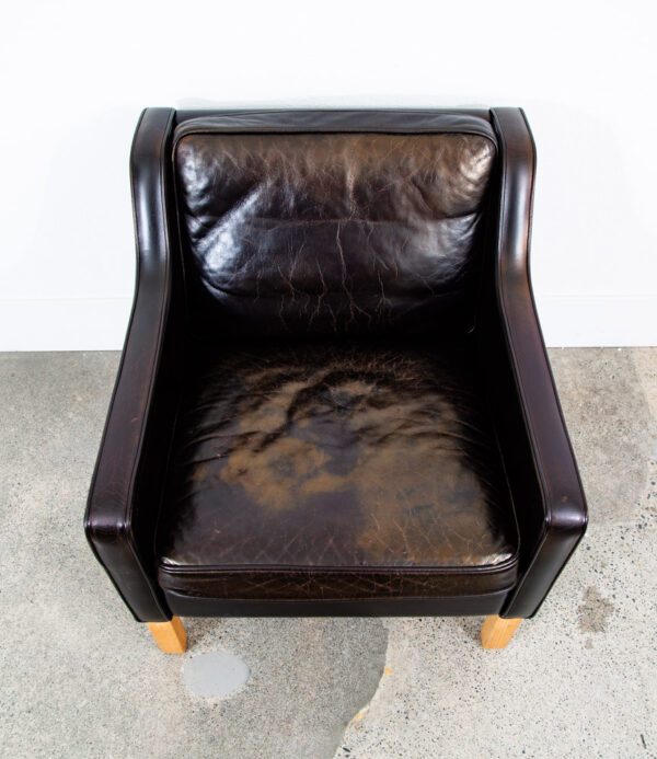 Mid Century Danish Modern Lounge Chair Black Leather White Oak Arm Denmark Mcm - Image 2