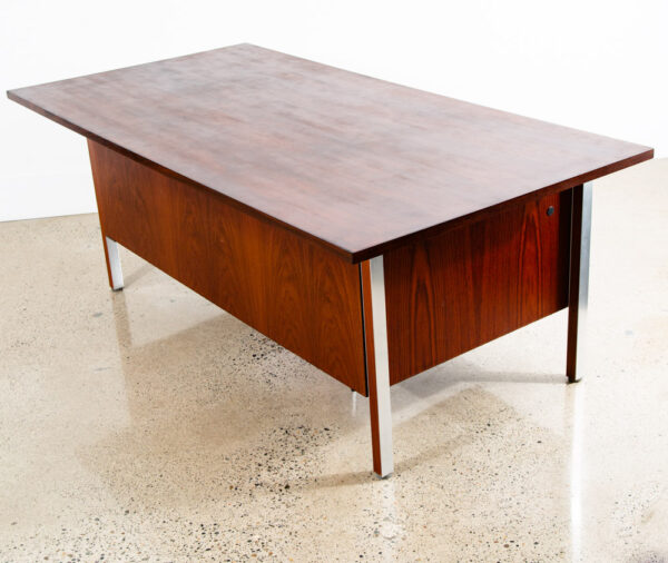 Mid Century Danish Modern Desk Executive Nipu Rosewood Metal 4 Drawer File Mcm - Image 7