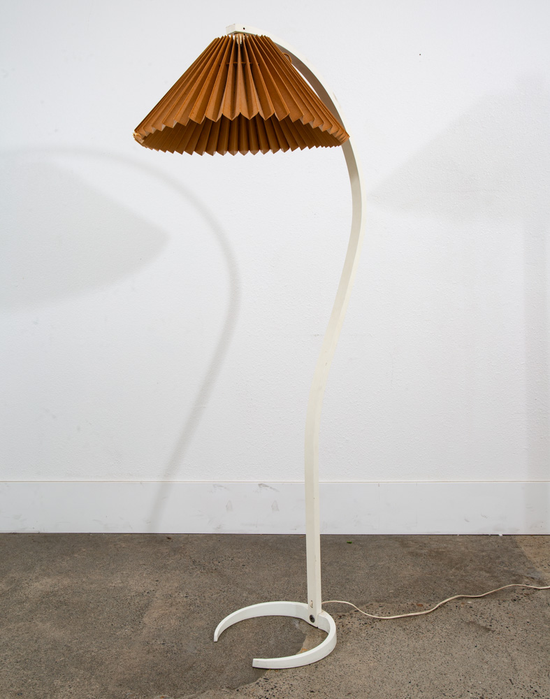 Mid Century Modern Floor Lamp Caprani Bentwood Shade MCM White Danish 60s-70s - Image 2