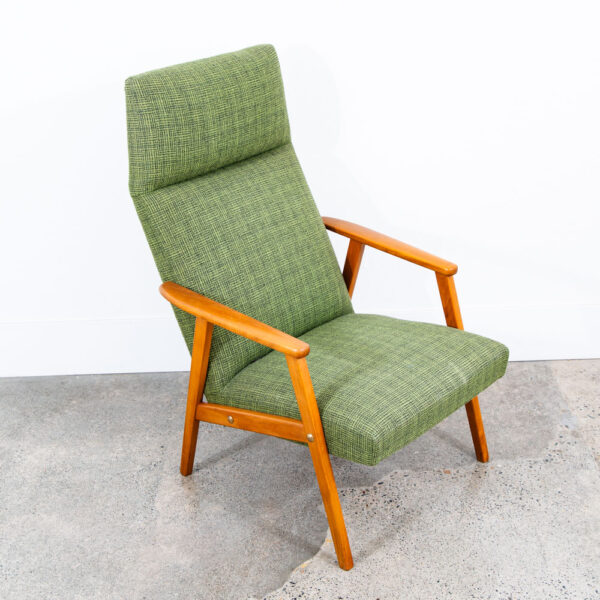Mid Century Danish Modern Lounge Chair Armchair Green Arms Mcm Denmark Highback - Image 12
