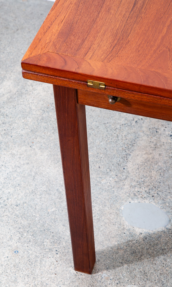 Mid Century Denmark Modern Dining Table Flip Top Teak Draw Frame Extension Brass - Image 9